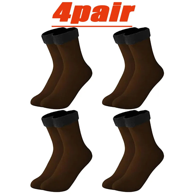 4 Pairs Set Winter Warm Thermal Socks Soft Thicken Plush Socks Solid Color Velvet Wool Snow Boots Floor Socking Outdoor Skiing Snowboard Mountain Hiking Climbing Cycling Socks Sets