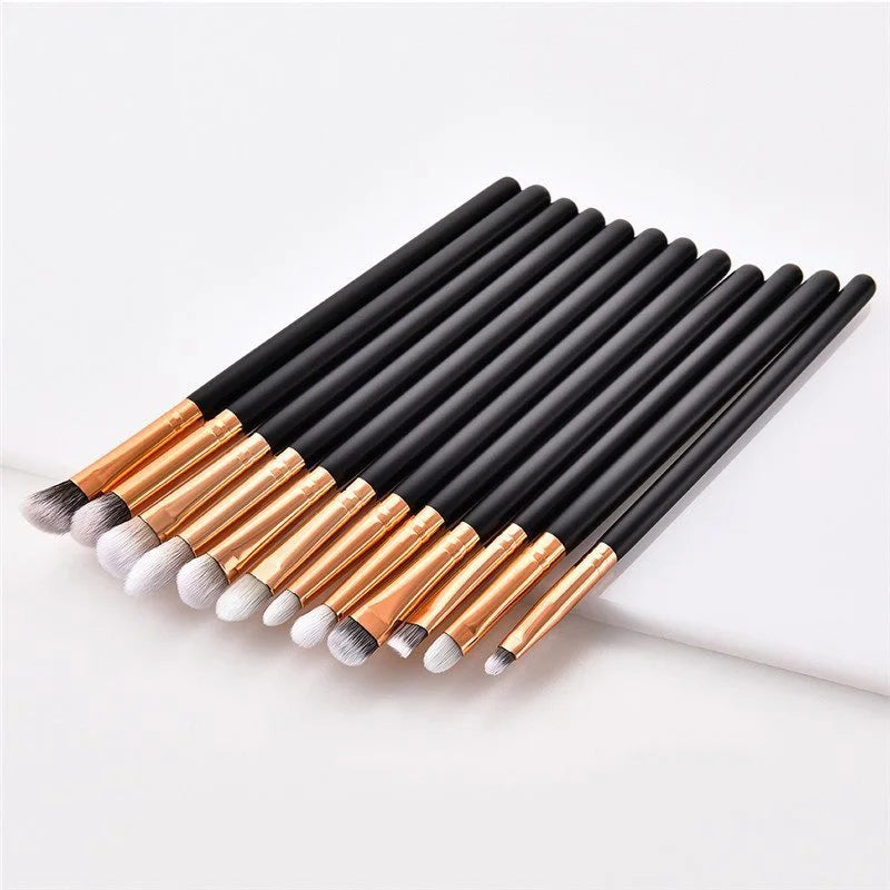 12PCS Professional Eyes Makeup Brushes Set Wood Handle Eyeshadow Eyebrow Eyeliner Makeup Brush