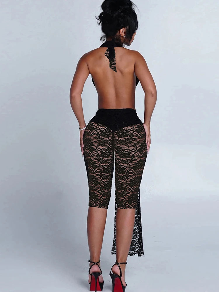 Jacquard Halter Romper Women Sexy Ribbon Patchwork Sleeveless Backless Workout Midnight Activity Clubwear Playsuits