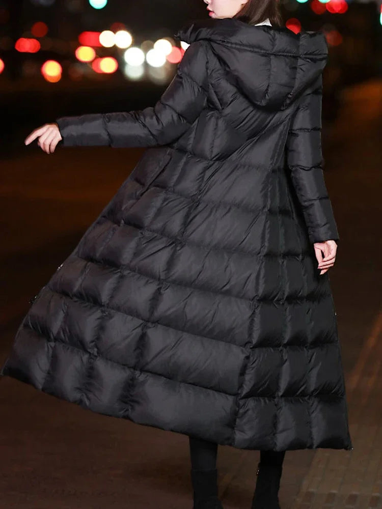 M-4XL Winter Black Jacket Women Black Long Puffer Elegant Coat 2023 Vintage Streetwear Thicken Warm Slim Lady Clothes Casual Parkas Coats