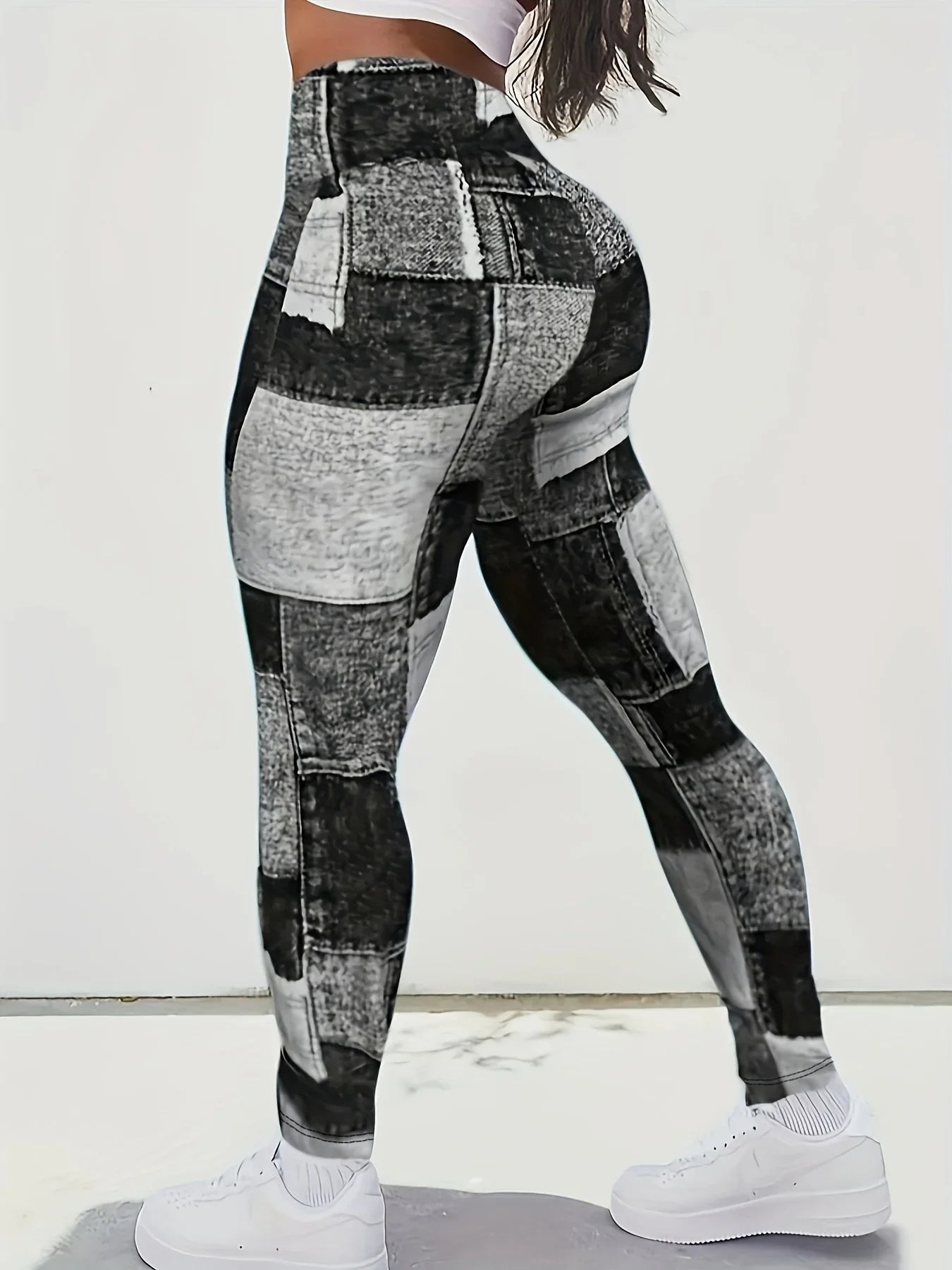 Plus Size 1XL-5XL Butt Shaping High Waist Sports Leggings Women's Fashion Plaid Print Yoga Leggings