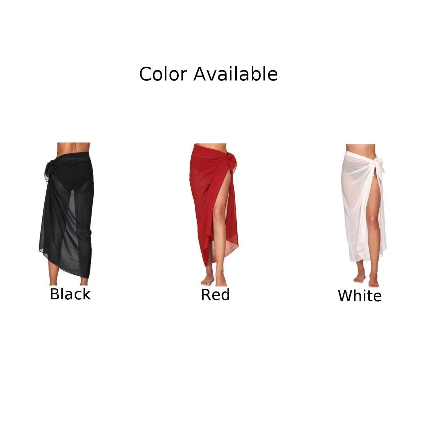 White/Black/Red Color Long Sarong Beach Wrap Skirt for Women Solid Color Cover Up Towel Bikini Scarf Lightweight Beachwear Summer Essential Women Swimsuit See Through Cover Ups