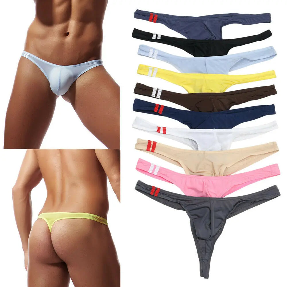 10PCS Set/Lot Sexy Men Underwear Gifts for Husband Boyfriend Lover Low Waist Cueca Ice Silk Underpants Supplies G-String Brazilian Tanga Gay T-Back Thong Sexy Jockstrap Bikini Briefs Panties Male Lingerie Fashion Clothing Pro