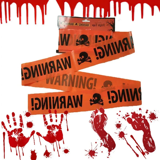 Halloween Warning Tape Bloody Handprints Signs Halloween Props Danger Warning Line New Isolation Belt Party Outdoor Garden Decor