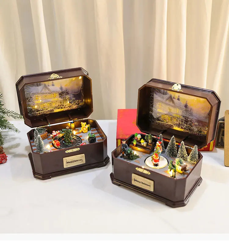 New Christmas Music Box Christmas Decorations Will Rotate and Emit Light with Music USB Battery Dual-Use Birthday Party Supplies