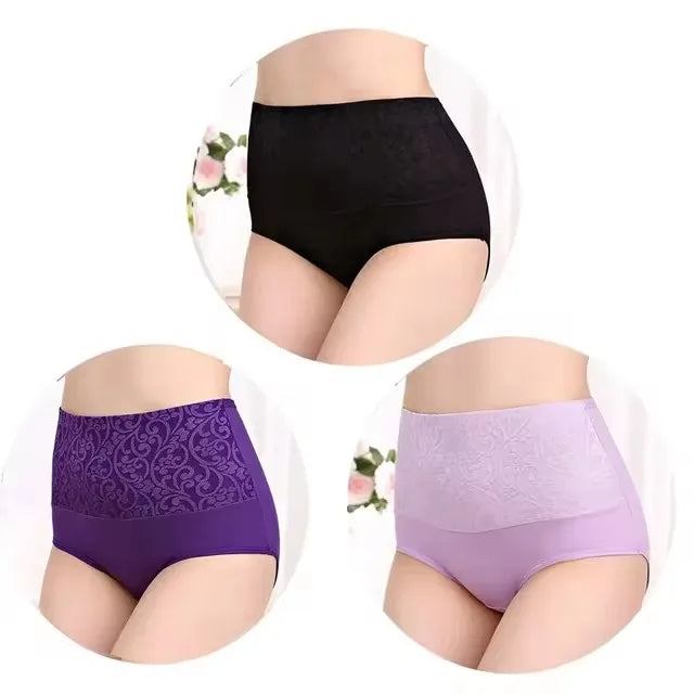 NEW Arrivals 3 PCS Set L-2XL Plus Size High Waist Lace Jacquard Women's Briefs Comfy Breathable Stretchy Intimates Women's Panties Fashion Sexy Female Underwear Pregnancy Clothing Supplies