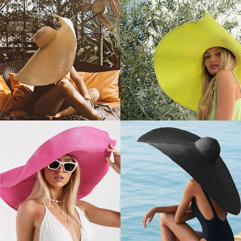 Summer 70cm Large Wide Brim Sun Hats For Women Oversized Beach Hat Foldable Travel Straw Hat Lady UV Protection Sun Shade Hat