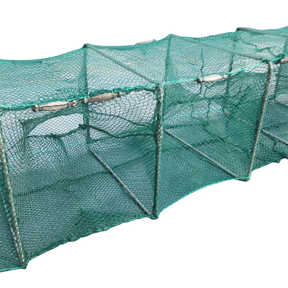 7-19 Sections 12 Holes Top Quality Professional Portable Folded Long Fishing Net 1.5M-5.5M, Crab Fish Net, Hand Casting Cage Crab Net, Mesh Trap Catcher Live Fish for Lobster