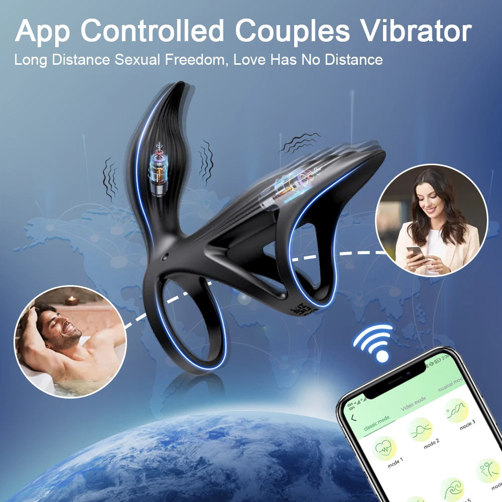 Vibrating Cock Ring APP Penis Ring for Men Ejaculation Delay Silicone Clitoris Glans Vibrator Adult Goods Sex Toy for Couples