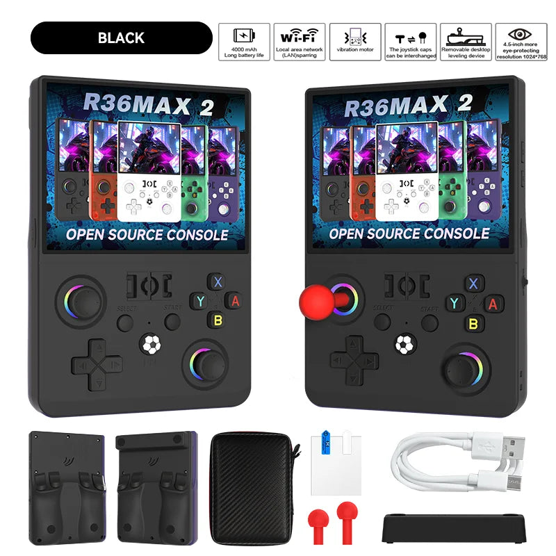 New R36 Max2 Retro Handheld Game 22.000 Games Console Linux System 4.5 Inch IPS Screen 64G/128G Portable Pocket Player Built-In Computer Gaming Supplies