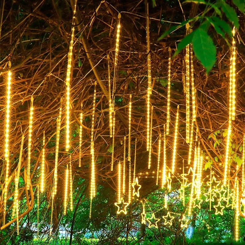 NEW 4 Pack Set 50cm 8 Tube LED Meteor Shower Lights Christmas Festoon Lights Fairy Garland Waterproof Garden Holiday Decoration