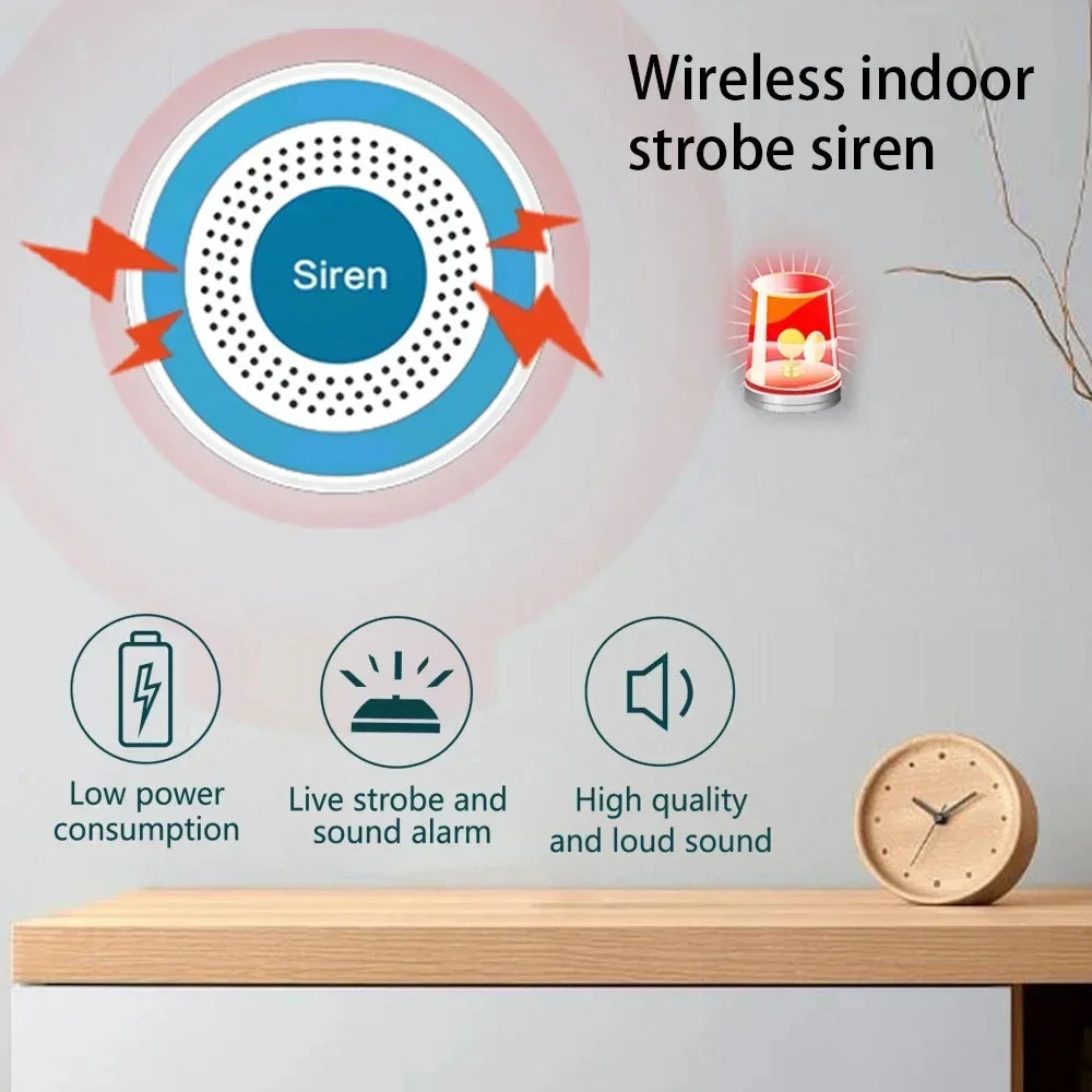 NEW Arrivals Mini Alarm Siren Wireless 433MHz Sound & Light Indoor Strobe Siren High Decibel Horn Siren For Home Security Alarm System
