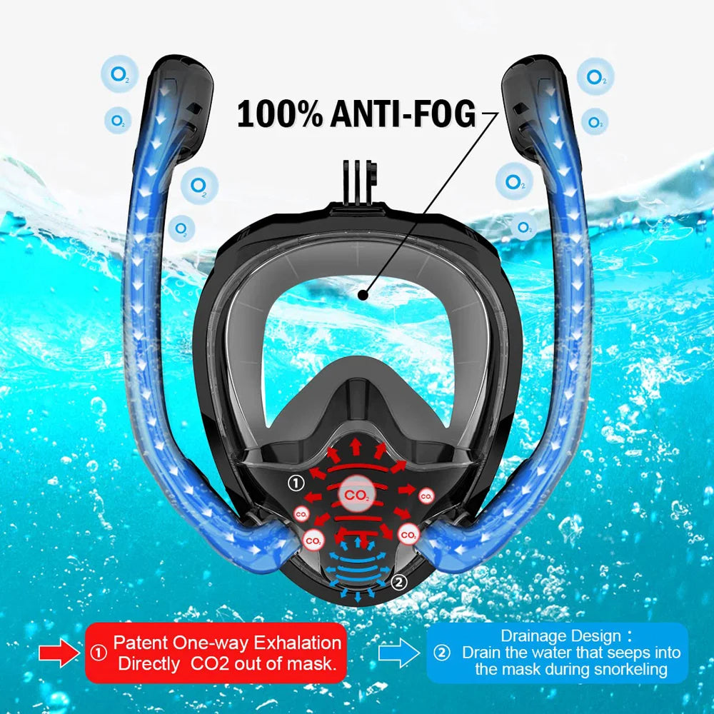 Panoramic View Snorkeling Swimming With 2 Snorkels Anti-Fog Leak-Proof Full Face Silicone Diving Goggles Breathing Diving Mask