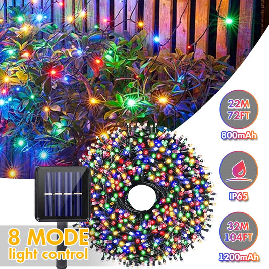 NEW Arrivals SOLAR 12M/22M/32M  LED Outdoor Christmas Light Solar Lamp Garden Christmas Light Xmas Tree Decoration IP65 Fairy String Light Lamp Garland Home Outdoor Garden Courtyard Balcony Decoration Supplies