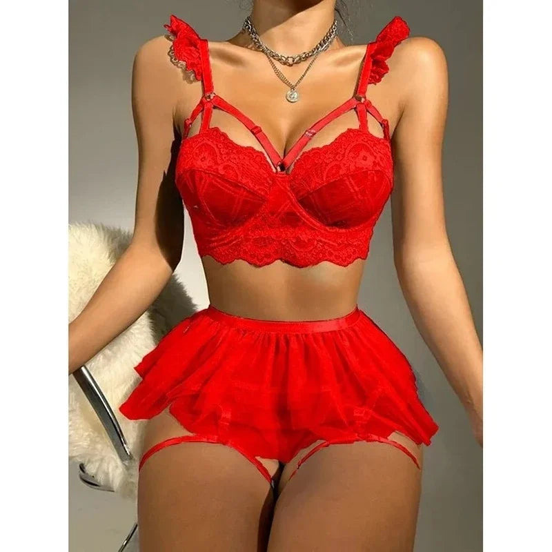 UK S-XL Size 5 Colors Sexy Lingerie Erotic Underwear Set Transparent Porno Lace Sexy Bra And Panty Garter Set Lingerie Sexy Hot Erotic Sleepwear Women Lingerie Apparel Sets
