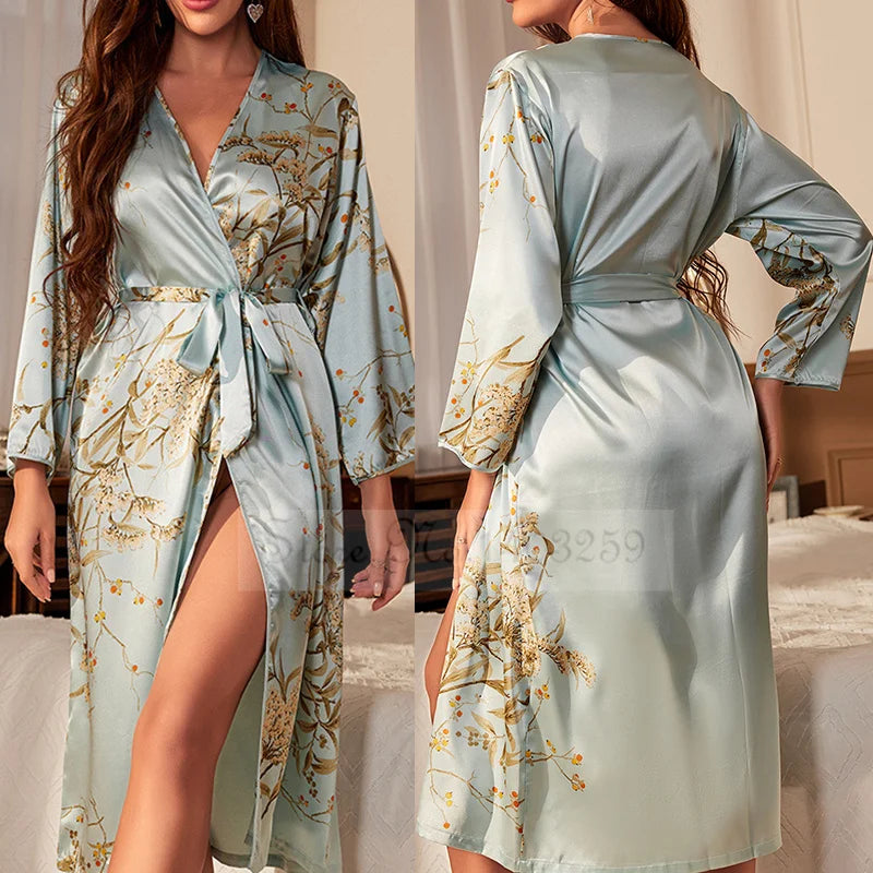 NEW Arrivals 7 Colors Authentic Harajuku Japanese Flower Luxury Kimono Bathrobe Gown Sleepwear Satin Bride Wedding Long Robe Dress Nightgown Spring Female Ladies Luxury Lingerie Fashion Apparel Products
