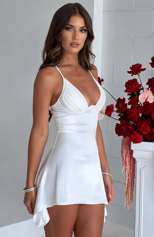 NEW Arrivals UK Size 4 Colors Summer Women's Sexy V-Neck Backless Halter Mini Dress Solid Color Cross-Border Fashion Hot Sale EEvening Beach Party Night Clubwear Girls Sexy Mini Dress
