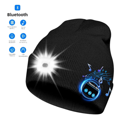 NEW Arrivals 4 Colors Handsfree Warm Beanie Bluetooth 5.0 LED Hat Wireless Stereo Headset Music Player With MIC Support Dimming Rechargeable Battery Sports Accessories
