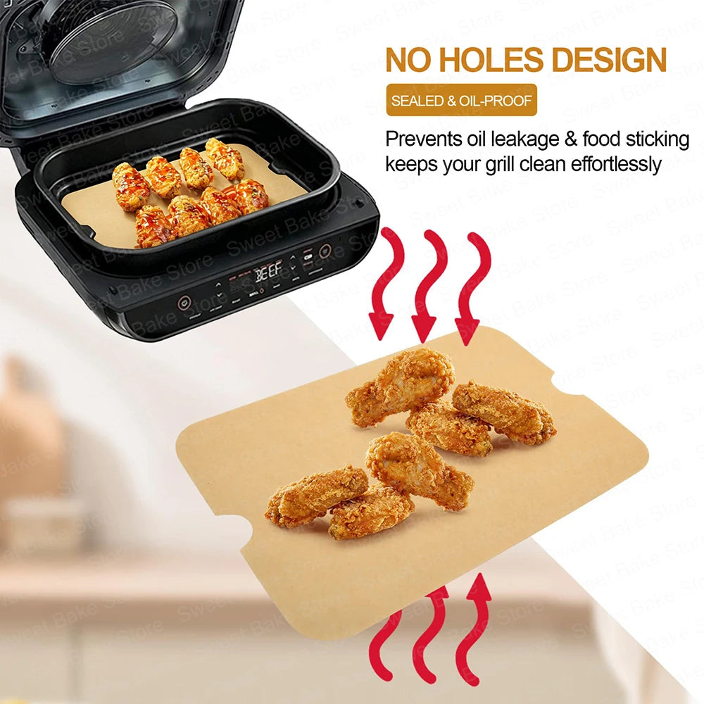 100/200 PCS Set Air Fryer Baking Paper Sheets Compatible with Ninja Food Smart XL FG551 6-in-1 Indoor Grill, Rectangle Parchment Paper Liners