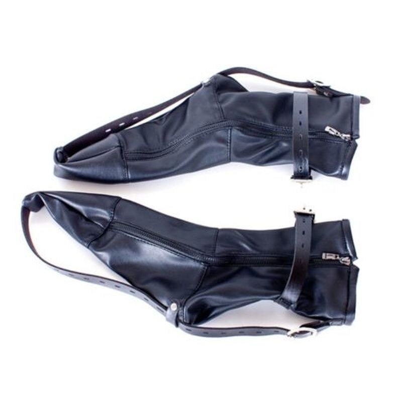 PU Leather Restraint Foot Ankle Cuffs Bag Shoes Zipped Boots Soft Padded Paws Fist Lockable Harness Socks BDSM Bondage Sex Toys