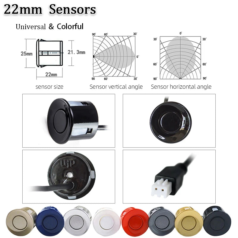 Car LED Parking Sensor Kit 4 Sensors 22mm Reverse Radar Sound Alert Indicator System 8 Colors