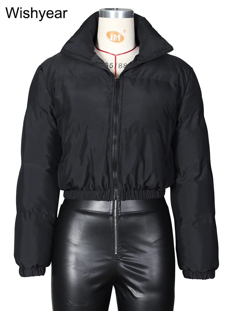 S-2XL UK Plus Size 3 Colors Winter Thick Warm Cotton Down Jacket Women Clothing Gray Zipper Short Puffer Parkas Coats Outwear Female  Crop Tops Streetwear