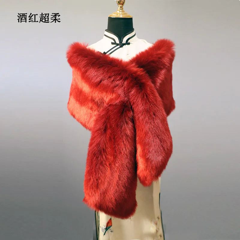 NEW Arrivals 32 Colors 160*22cm Women Luxury Warm Faux Fox Fur Shawl Winter Ladies Plush Scarf Wraps Cloak Coat Wedding Long Cape Scarves Girls Ladies Luxury Fashion Clothing Products