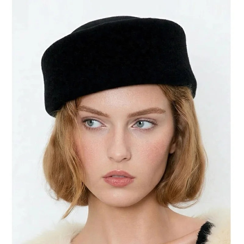 12 Colors Uzbekistan Retro Flight Attendant Ball Hat Women's 100% Wool Felt Beret Party Charming Hat Wedding Cocktail Party Medicine Box Hat