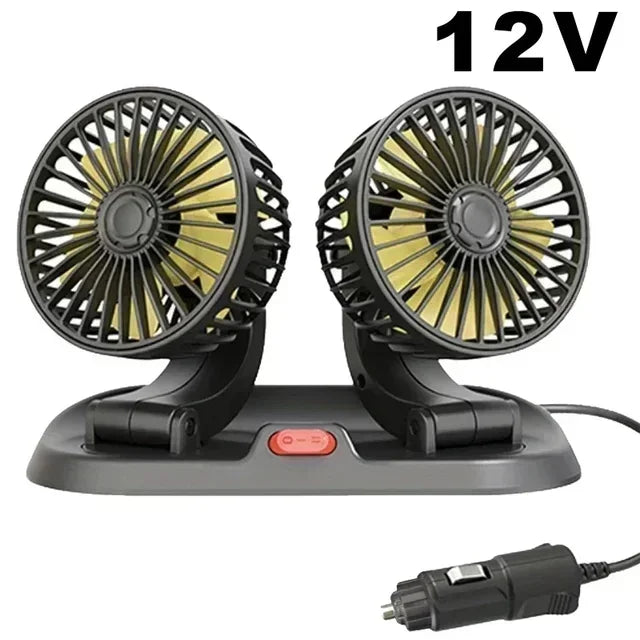 2/3 Heads Set 5V 12V 24V Car Cooling Fan 360° Adjustable Dual Head Air Fan USB 2Speeds Automotive Electric Fan For Dashboard RV Truck Vehicle Air Cooling Supplies Sets