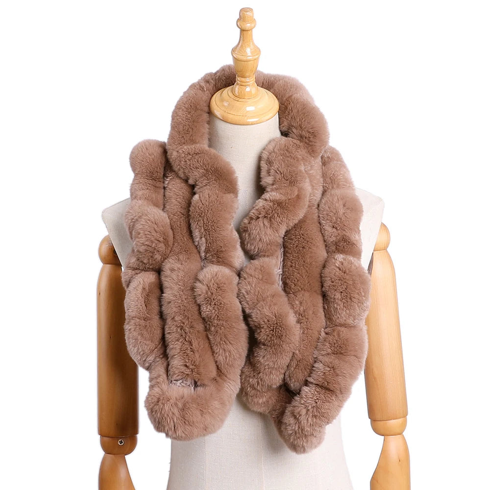 Low-Price Sales are Limited Genuine Women's Girls Winter Warm Soft Real Rex Rabbit Fur Hand Sew Scarf Scarves Wraps Neck Warmer Shawl Scarfs Female Ladies Winter Fashion Clothing Accessories Products