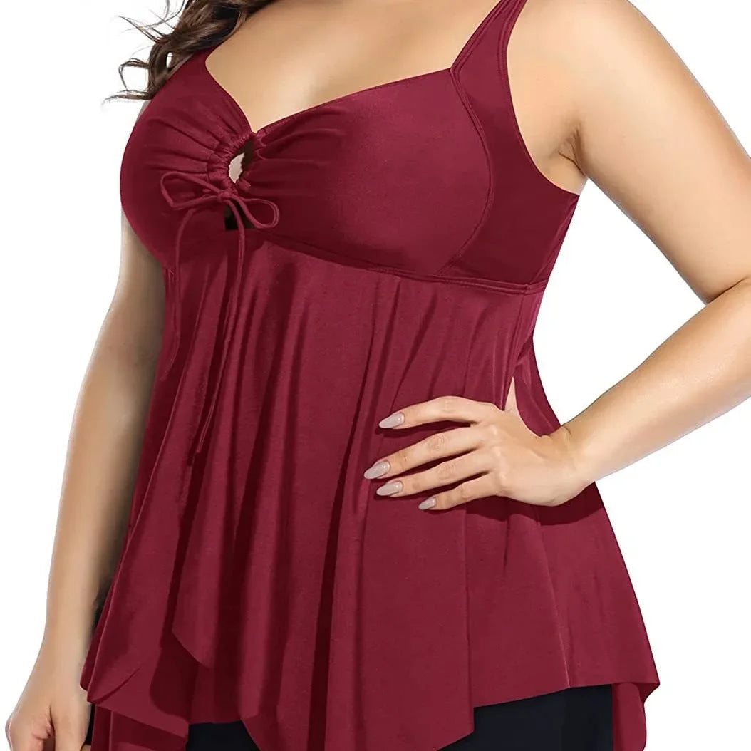 2 PCS Set S-3XL Plus Size Curvy Women's Swimsuit Bikini Set Moderate Coverage Abdomen Control Separate Top And Shorts Big Girls Swimming Costume Bathing Apparel Suit
