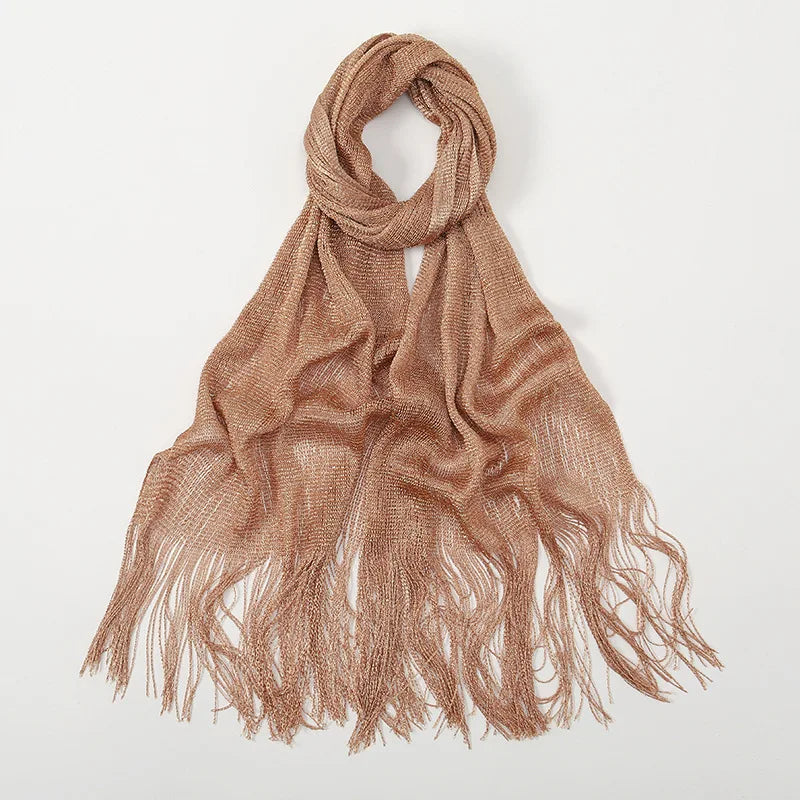 NEW Arrivals 5 Colors 160CMx50CM Sexy Fashion Banquet Sunscreen Shawl Gold Silver Shiny Scarves For Women Lace Tassel Party Evening Dress Scarf