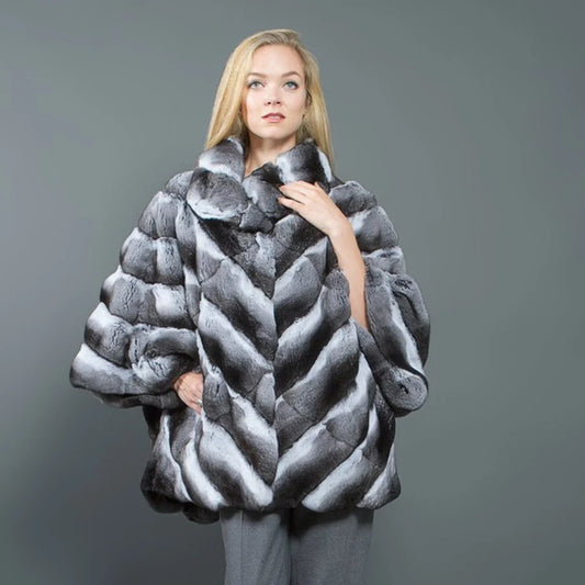 Low-Price Sales are Limited Luxury Chinchilla Gray/Brown Delightful Real Rex Rabbit Fur Coat Women Girls Chinchilla Color Jacket Bat Type Overcoat Outerwear Female Ladies Winter Luxury Fashion Clothing Products