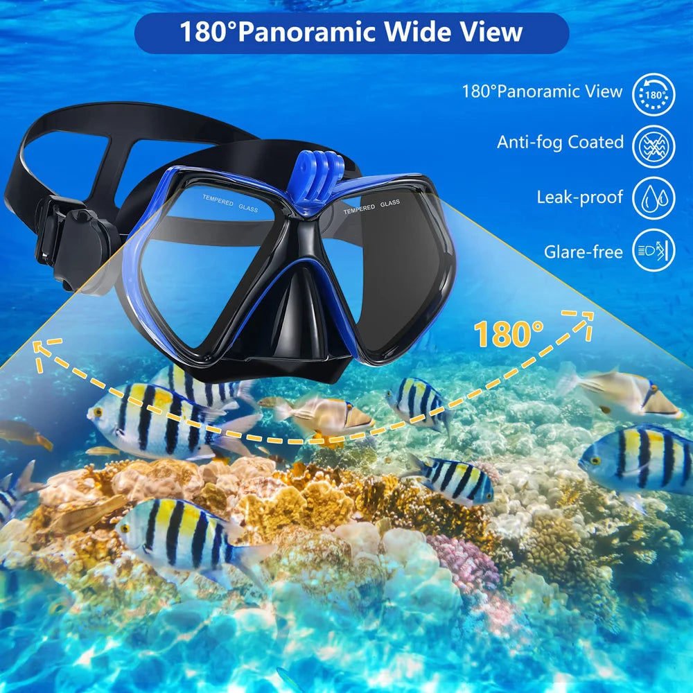 Snorkel Set Diving Mask For GoPro Underwater Sports Camera Anti-Fog Professional Swimming Goggles Dry Snorkeling Tube For Adults