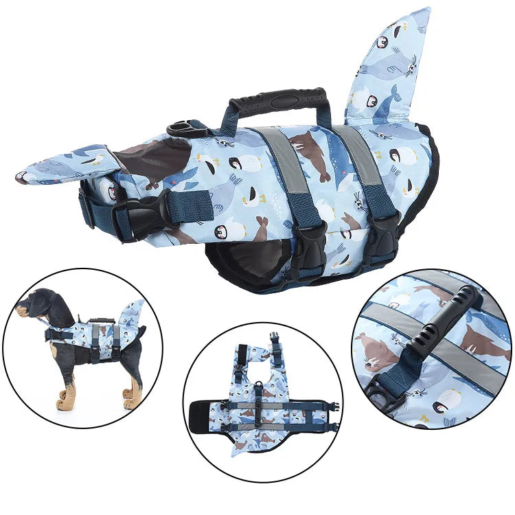 12 Colors Top Quality Dogs Life Jacket for Small Medium Large Dogs Swim Boating Flotation Vests High Buoyancy Shark Pet Swim Safety Vest Pets Apparel Supplies