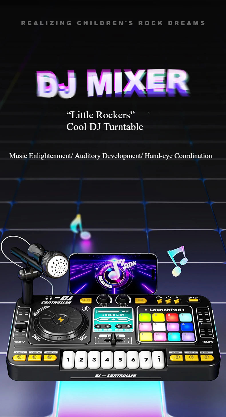Children Musical DJ Mixer with Microphone Light Bluetooth DJ Turntable Educational DJ Console Junior Music Toy Kids Gifts