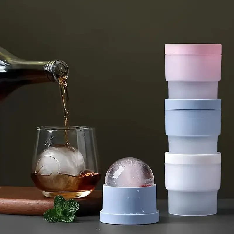 3 PCS Set Whiskey French Cognac Liquor Silicone Round Ice Hockey Mold Maker Large Spherical Ice Cube Grinder Suitable for Bar Home Kitchen Hotels Supplies Drinkware Pubs Barware Tools Set
