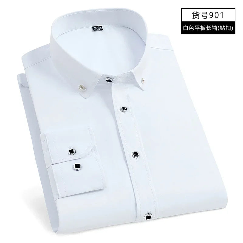 10 Colors S(60KG) 5XL(90KG) UK Plus Size New Men's Whit Shirt High End TikTok Popular Clothes Short Sleeve Long Sleeve Casual Suit Bottom Shirts