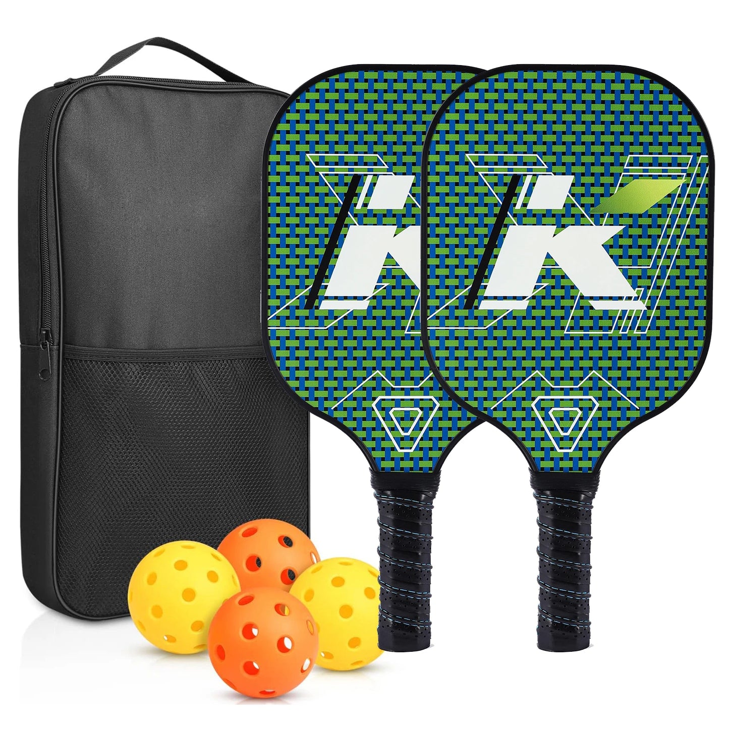 NEW Full Set Professional Fiber Glass Top Quality Pickleball Paddles Set of 2 USAPA Approved Fiberglass Pickle Ball Paddles with 4 Pickle Balls Durable Beach Rackets for Beginners Sports Accessories