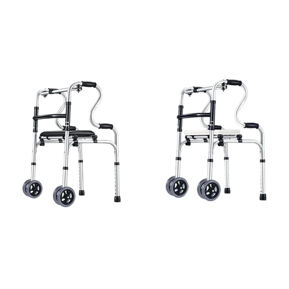 Elderly Disabled Paralyzed People Home Indoor Outdoor Hiking Super Market Shopping Folding Seat Walker With Wheels Rehabilitation Equipment Zimmer Frame Mobility Accessories Health Care Supplies