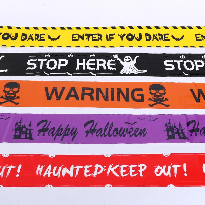 NEW 1PC 6-9M Halloween Props Window Prop Warning line Plastic Skull Head Warning Tape Signs Halloween Decoration Witch Balloons lot