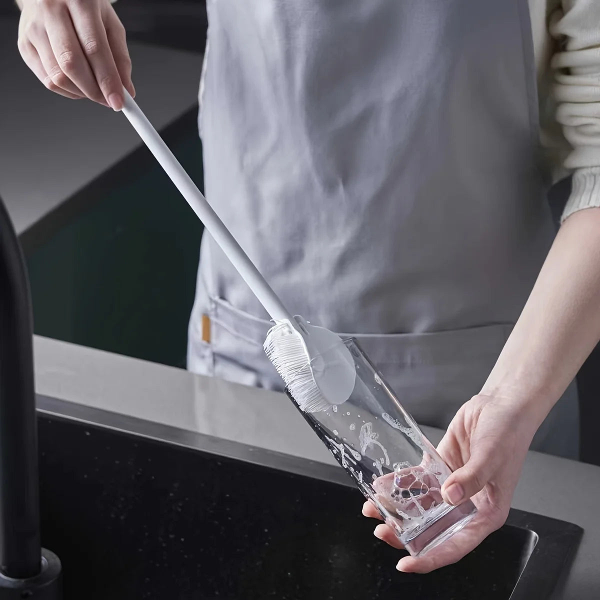 NEW Foldable 360 Degree Comprehensive Cleaning Silicone Brush with Long Handle Design, Reusable for Bottles and Cups Kitchen Household Supplies