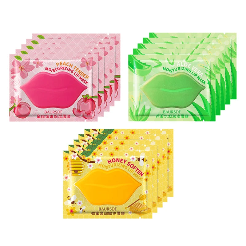 NEW Arrivals 10pcs/lot Korean Lip Mask Honey/Aloe/Honey Peach Collagen Nourishing Lip Mask  Moisturizing Fruits Essence Firming Anti Wrinkle Lip Patch Korean Skin Care Products