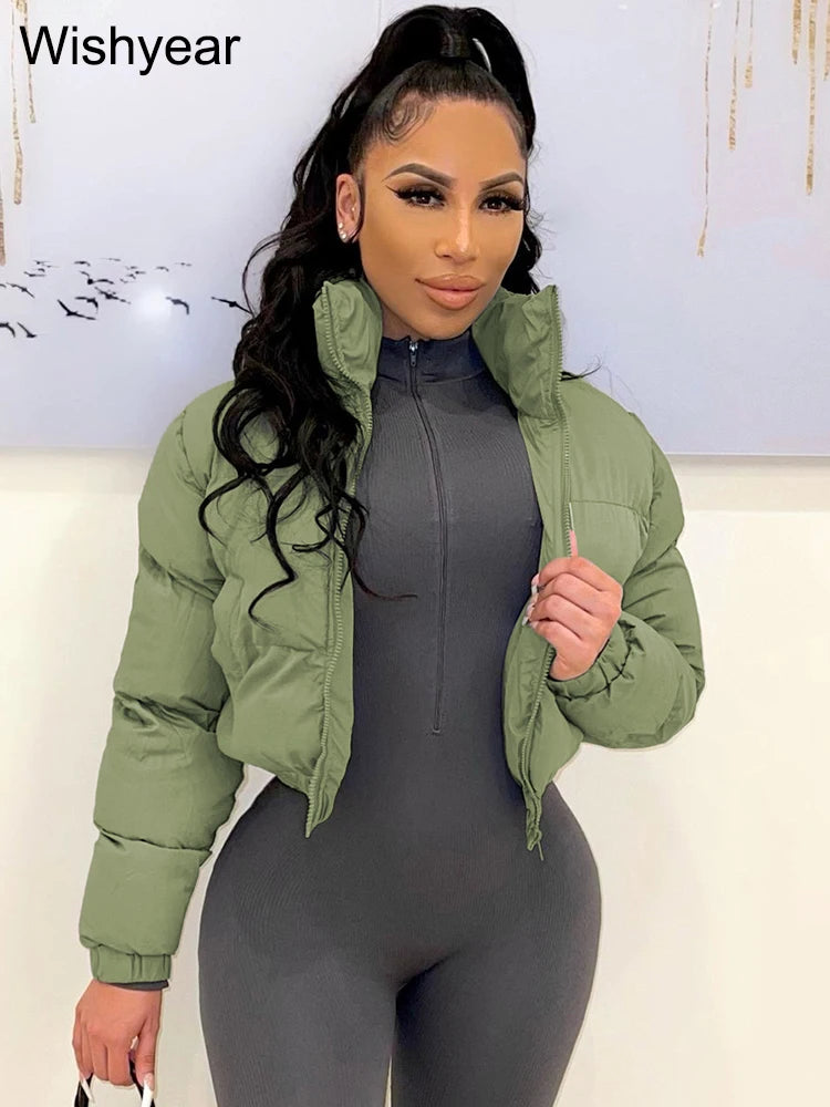S-2XL UK Plus Size 3 Colors Winter Thick Warm Cotton Down Jacket Women Clothing Gray Zipper Short Puffer Parkas Coats Outwear Female  Crop Tops Streetwear