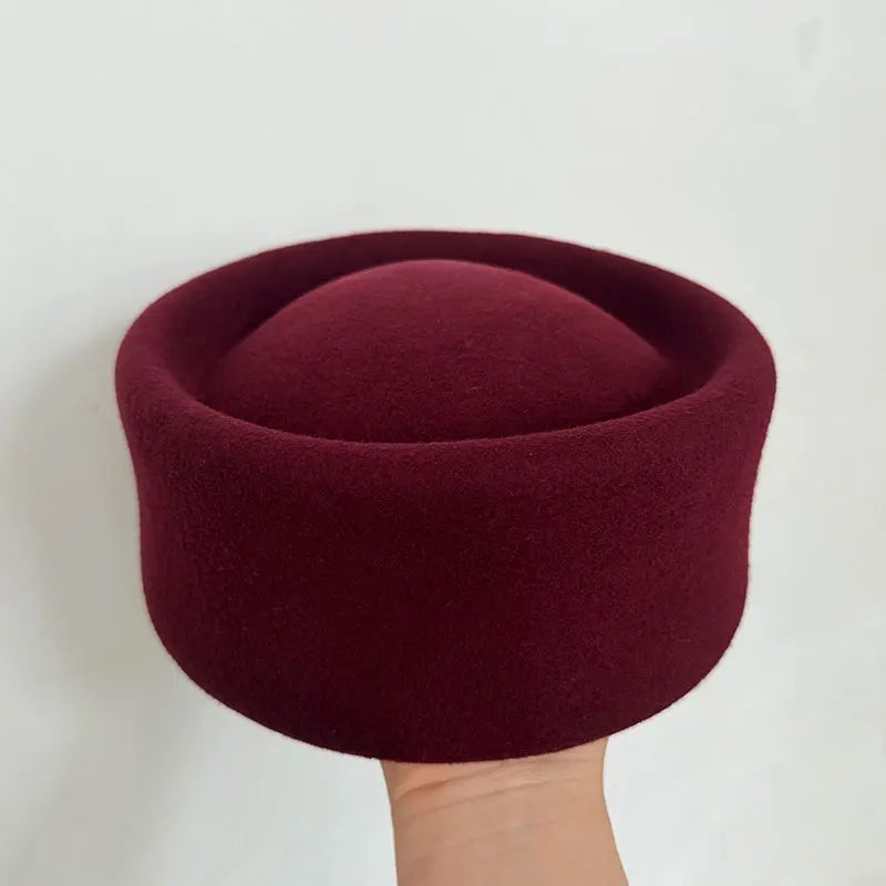 12 Colors Uzbekistan Retro Flight Attendant Ball Hat Women's 100% Wool Felt Beret Party Charming Hat Wedding Cocktail Party Medicine Box Hat