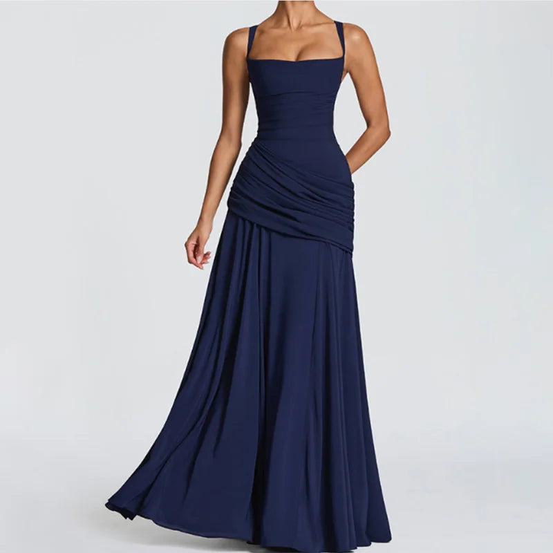 7 Colors Elegant Strapless Women's Dresses Sleeveless Waist Cinching Pleated Split Party Dress Spring Summer Evening Party Trendy Female Fashion