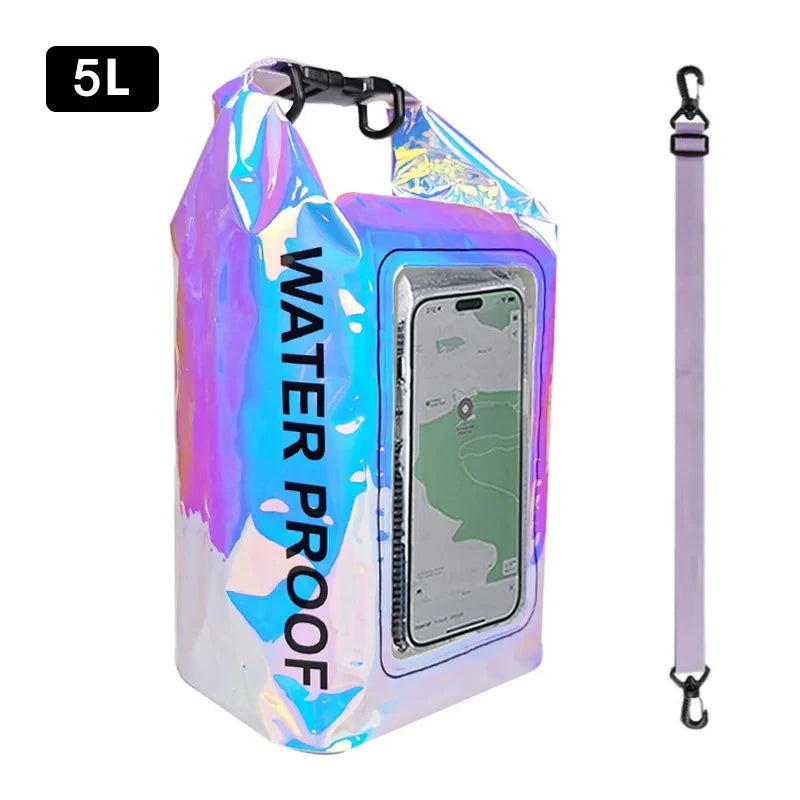5L Large Capacity Dry Bag Swimming Pack Touch Screen Outdoor Waterproof Kayak Storage Bag Trekking Drifting Rafting Surfing Boating Backpack