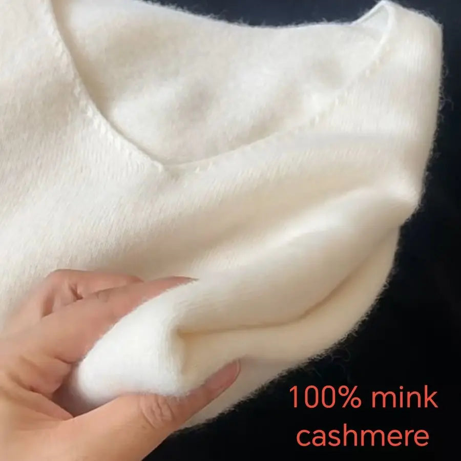 100% Mink Uzbekistan Cashmere 10 Colors S-3XL UK Plus Size Sweater Women's Autumn Winter New Style Solid Color V-Neck Knitted Top Quality Sweater Versatile Loose Base Top
