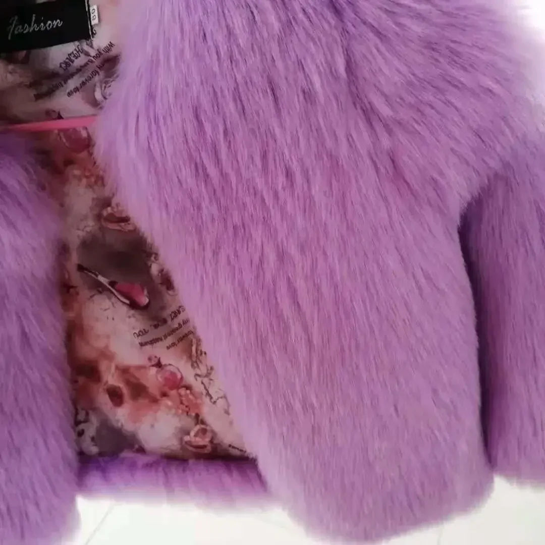 2-12yrs Old Babies Children Toddler Girls Faux Fur Jacket Winter Warm Snow Outerwear Elegant Fox Fur Coat Girls Long Sleeve Coats Children Luxury Fashion Apparel Accessories Clothing Products