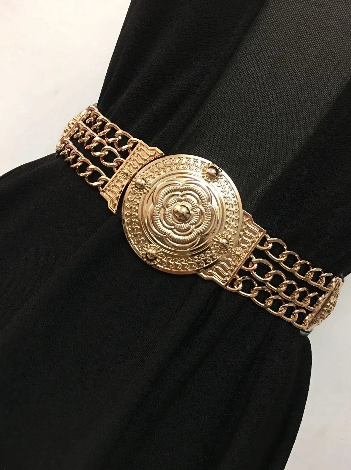 NEW Arrivals Women Female Flower Gold Belts Floral Elastic Metal Female Waist Belt For Dress Trouser Jeans Golden Chain Belt Ladies Girls Luxury Fashion  Apparel Accessories Clothing Products